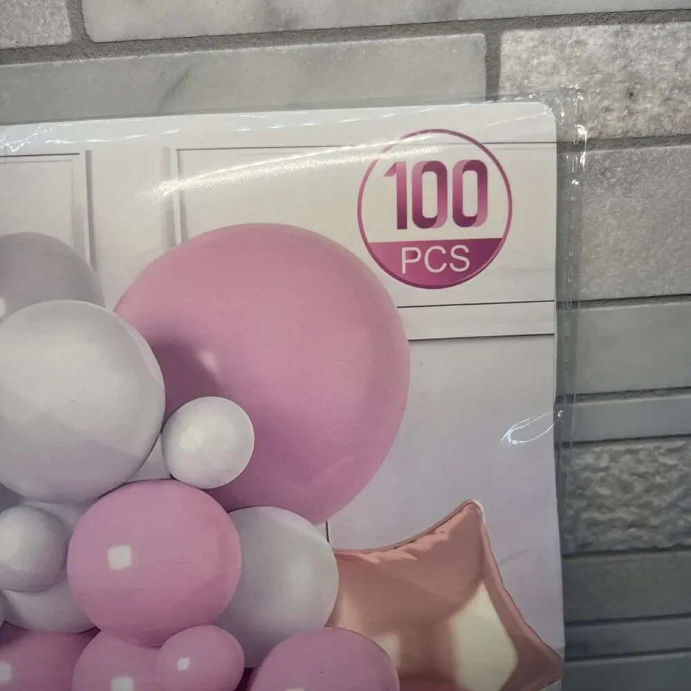 Pink & White Balloon Garland Arch Kit, Bow, stars,18in, 10in, 5in ballons 100 pc